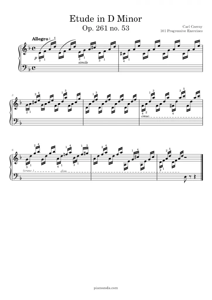 Etude in D Minor Op. 261 no. 53 by Carl Czerny sheet music