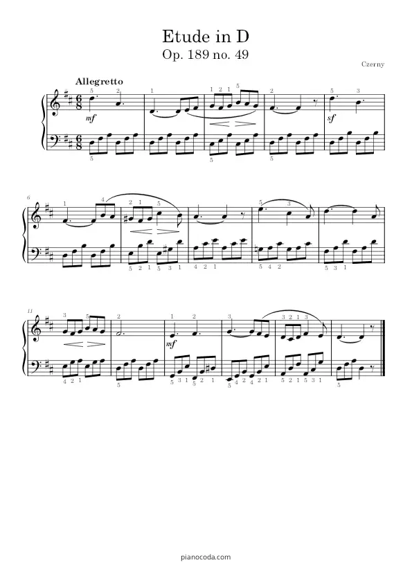 Etude in D Op. 187 No. 49 by Czerny PDF sheet music
