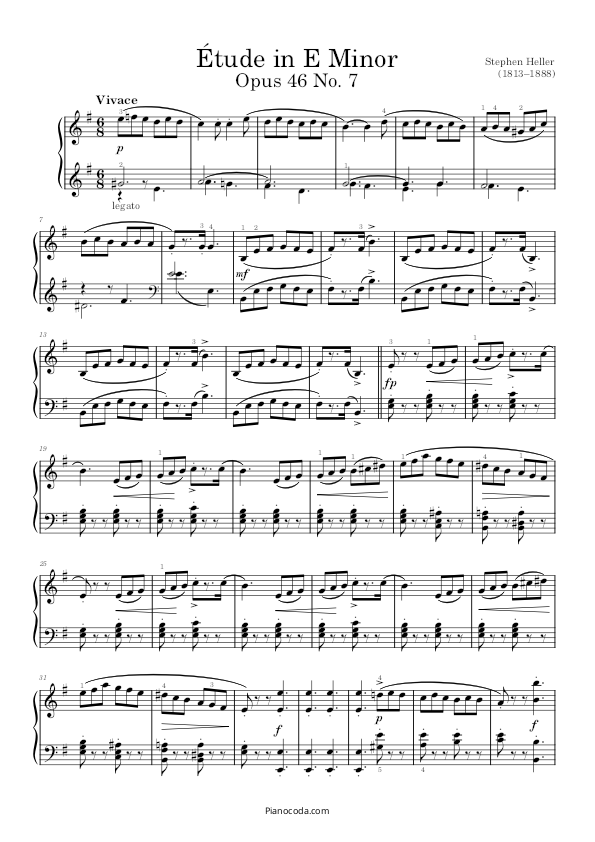 Etude in E minor, Op. 46 no. 7 by Heller, PDF sheet music