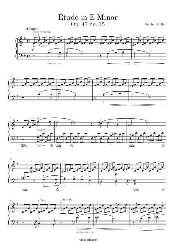 Etude in E minor, Op. 47 No. 15 by Heller, PDF sheet music