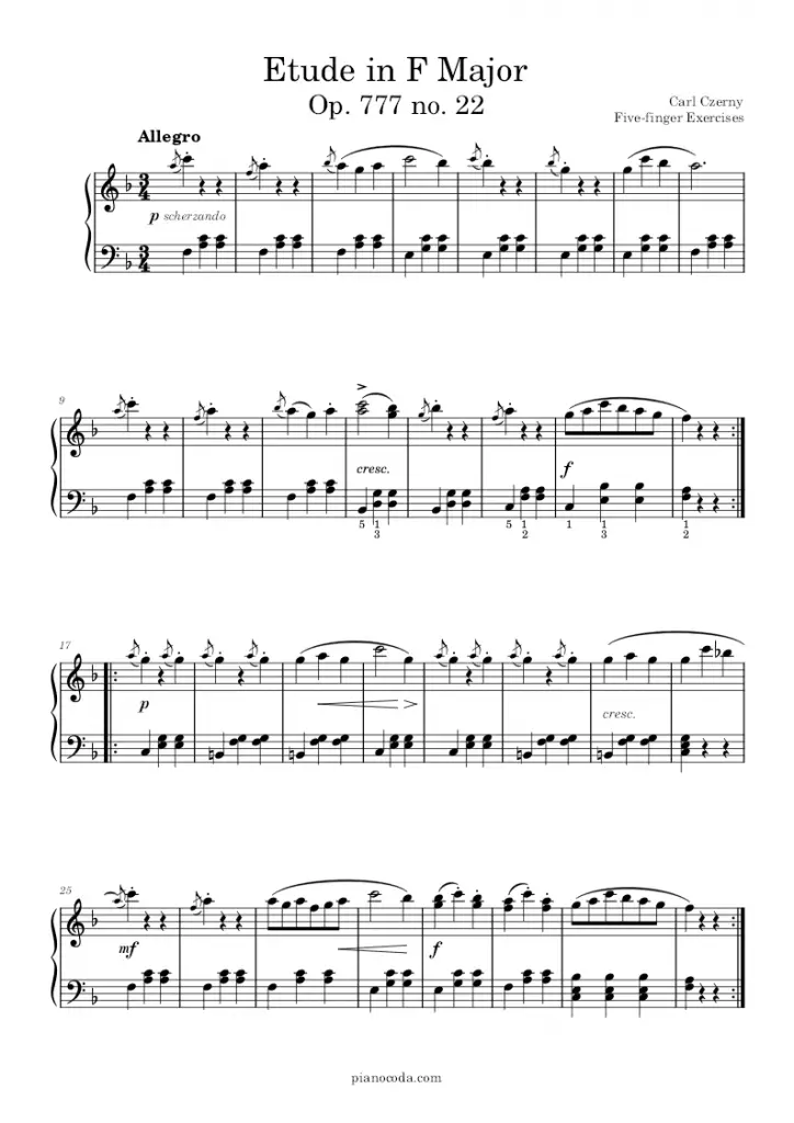 Etude in F Major Op. 777 no. 22 by Carl Czerny sheet music