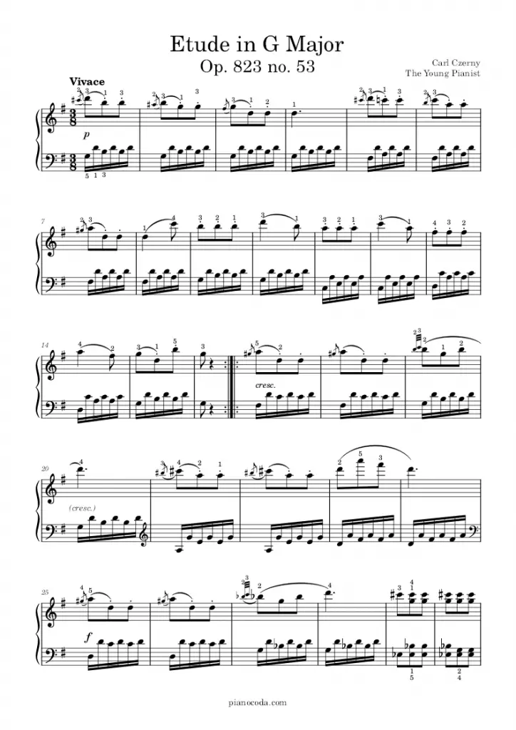 Etude in G Major Op. 823 no. 53 by Carl Czerny sheet music