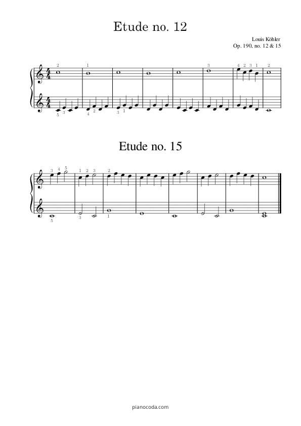 Etudes no. 12 & 15 by Kohler PDF sheet music