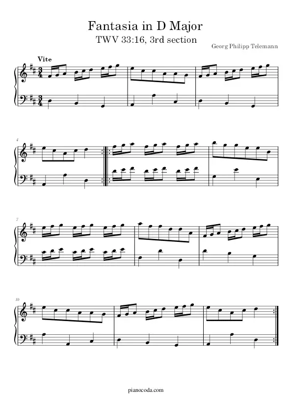 Fantasia in D Major piano sheet music