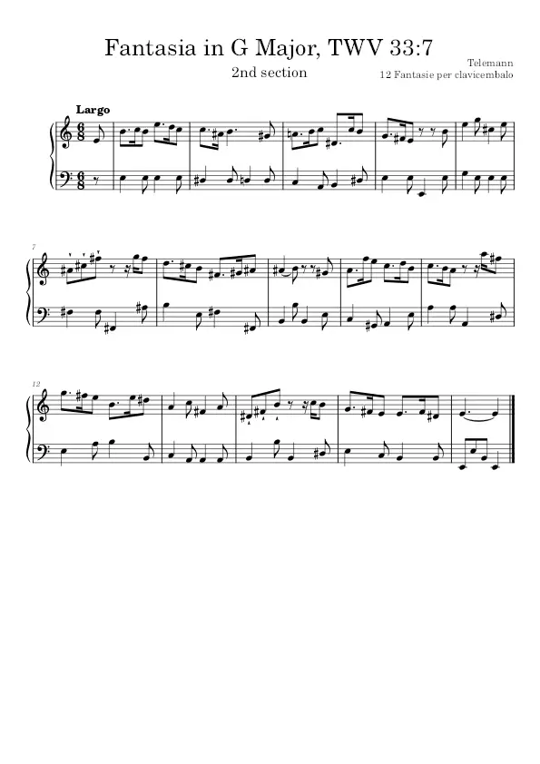 Fantasia in G Major 2nd section piano sheet music