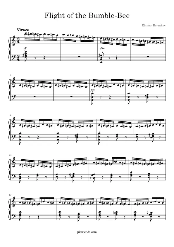 Flight of the Bumblebee by Rimsky Korsakov piano sheet music
