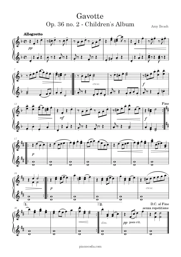 Gavotte Op. 36 no. 2 Amy Beach PDF sheet music