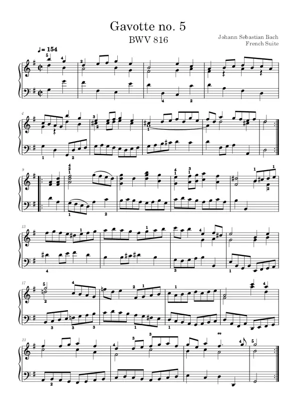 Gavotte in G BWV 816 Johann Sebastian Bach PDF sheet music