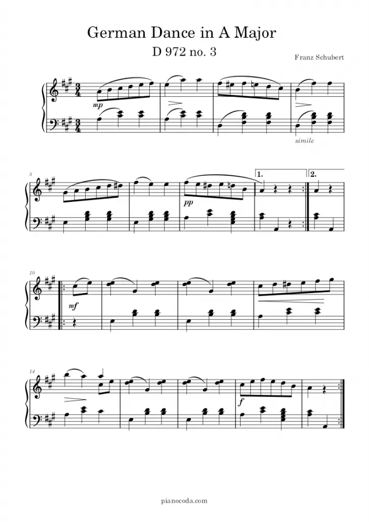 German Dance in A Major, D 972 no 3 Franz Schubert PDF sheet music
