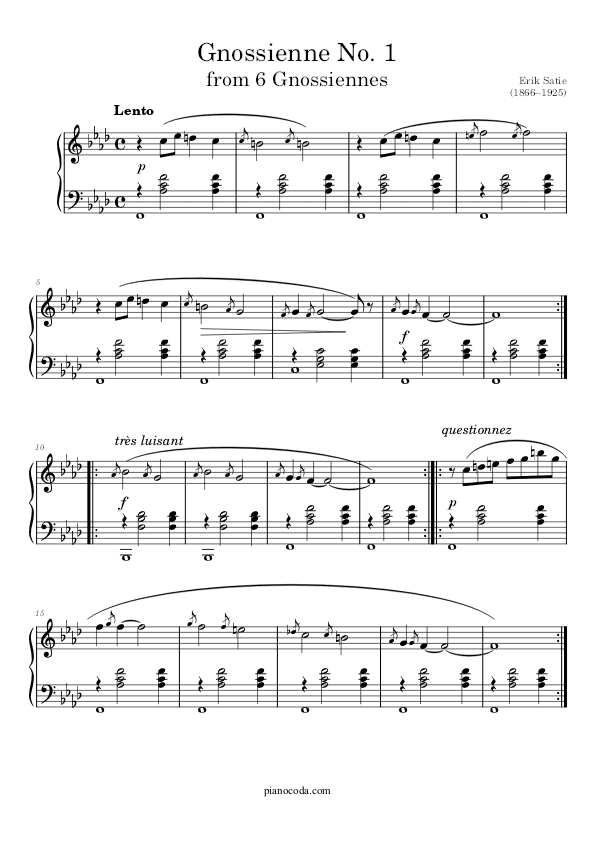 Gnossienne No. 1 by Erik Satie piano sheet music