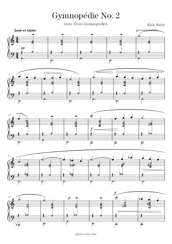 Gymnopédie No. 2 Erik Satie sheet music