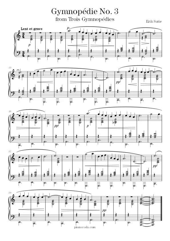 Gymnopédie No. 3 Erik Satie sheet music
