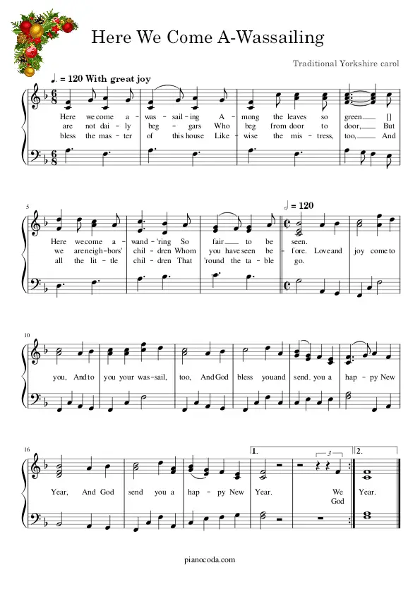 Here We Come A Wassailing sheet music