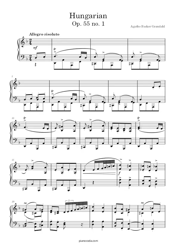 Hungarian (Ungarsk) Op. 55 no. 2 Agathe Backer Grdahl PDF sheet music