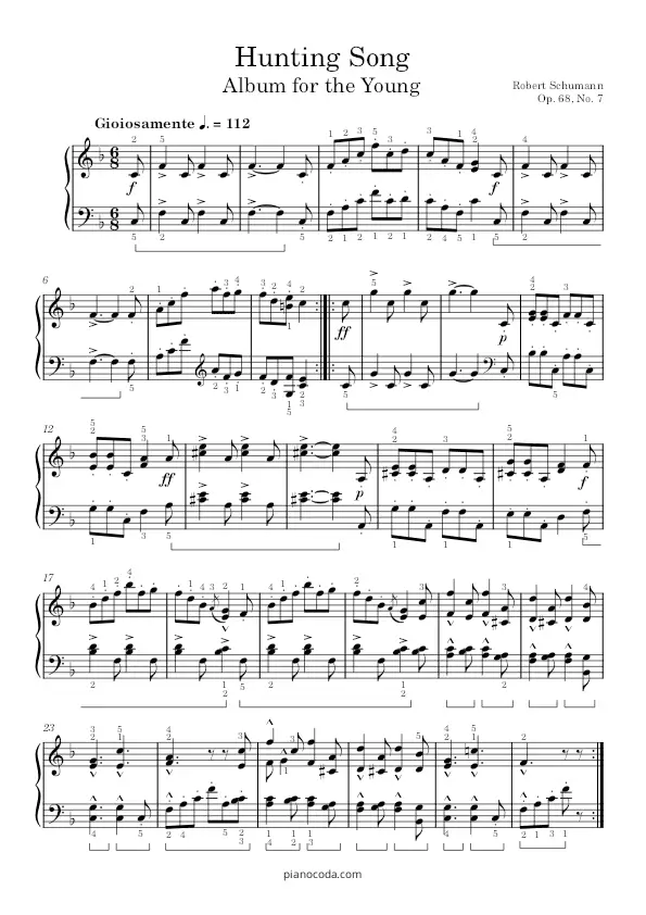 Hunting Song Op. 68 no. 7 by Robert Schumann PDF sheet music