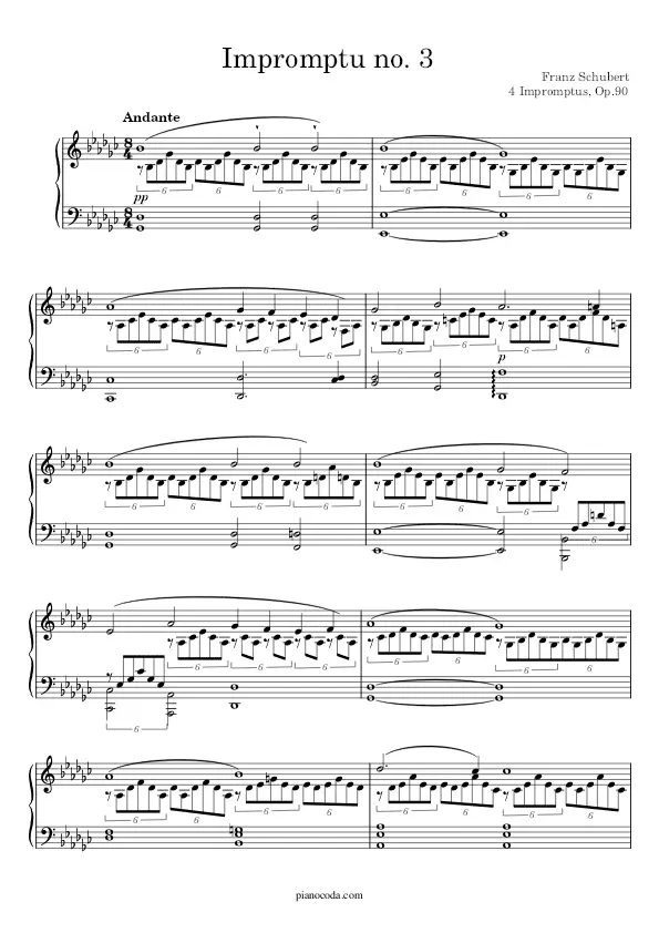 Impromptu No. 3 by Franz Schubert piano sheet music