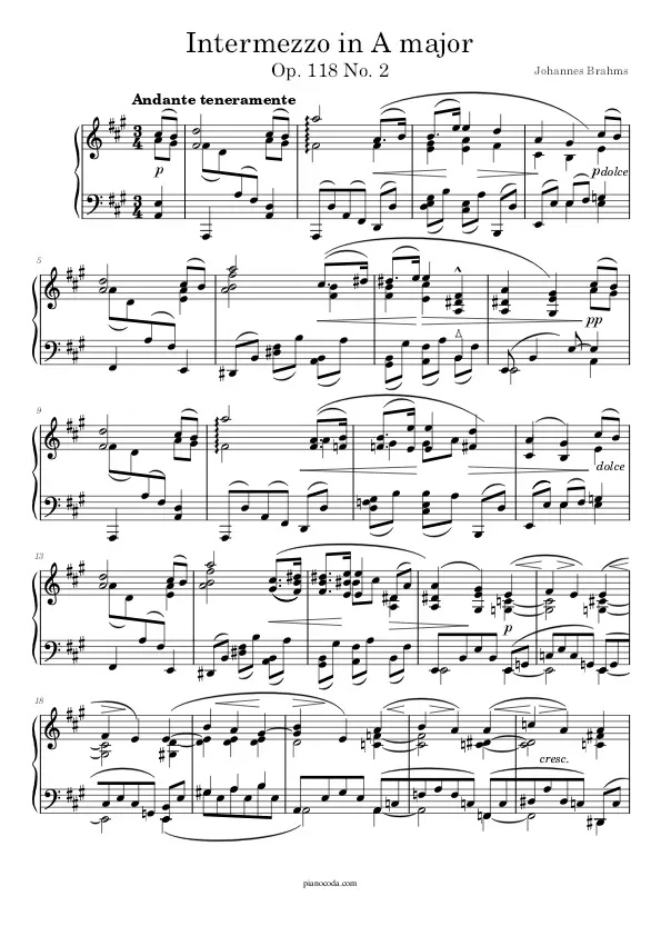 Intermezzo Op. 118 No. 2 piano sheet music