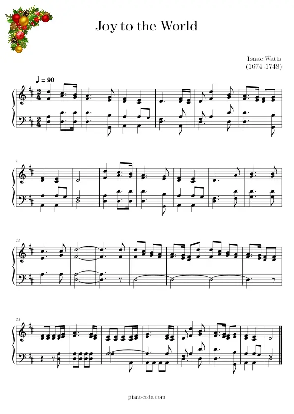 Joy to the World Isaac Watts sheet music