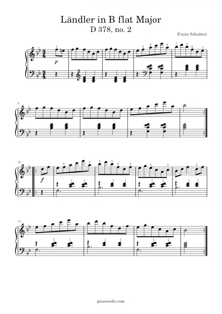 Ländler in B flat Major, D 378 no. 2 Franz Schubert PDF sheet music