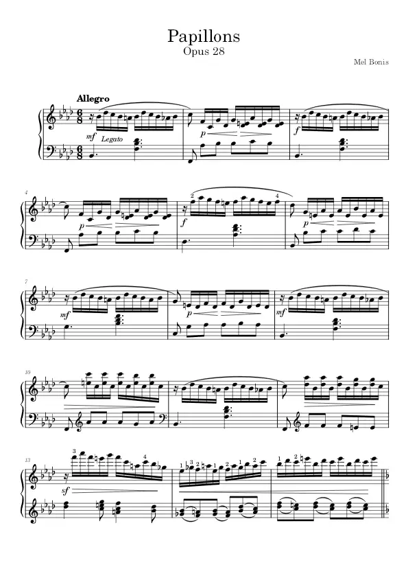 Les Papillons Op. 28 piano sheet music