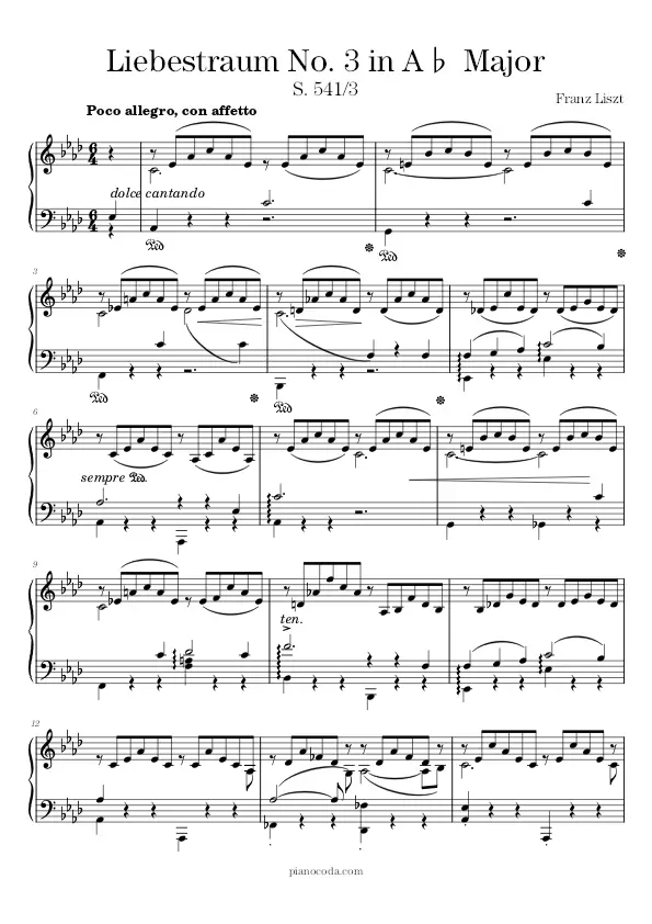 Liebestraum No. 3 in A Major Franz Liszt sheet music