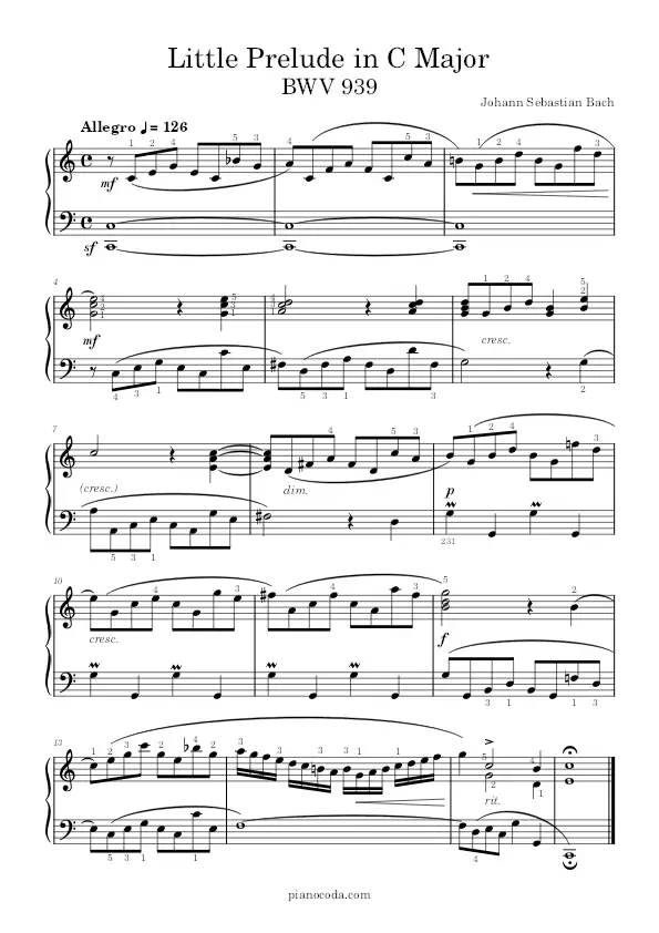 Little Prelude in C Major BWV 939 Johann S. Bach PDF sheet music