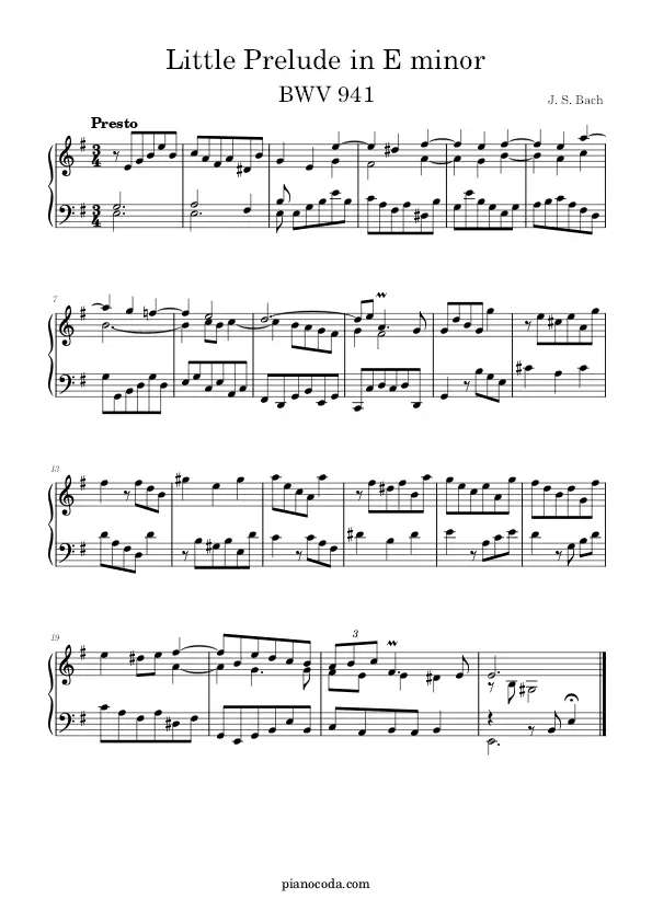 Little Prelude in E minor BWV 941 piano sheet music
