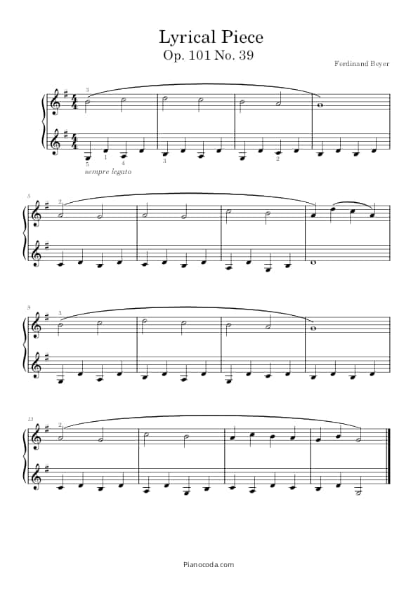 Beyer's Lyrical Piece Op. 101 no. 39 PDF sheet music