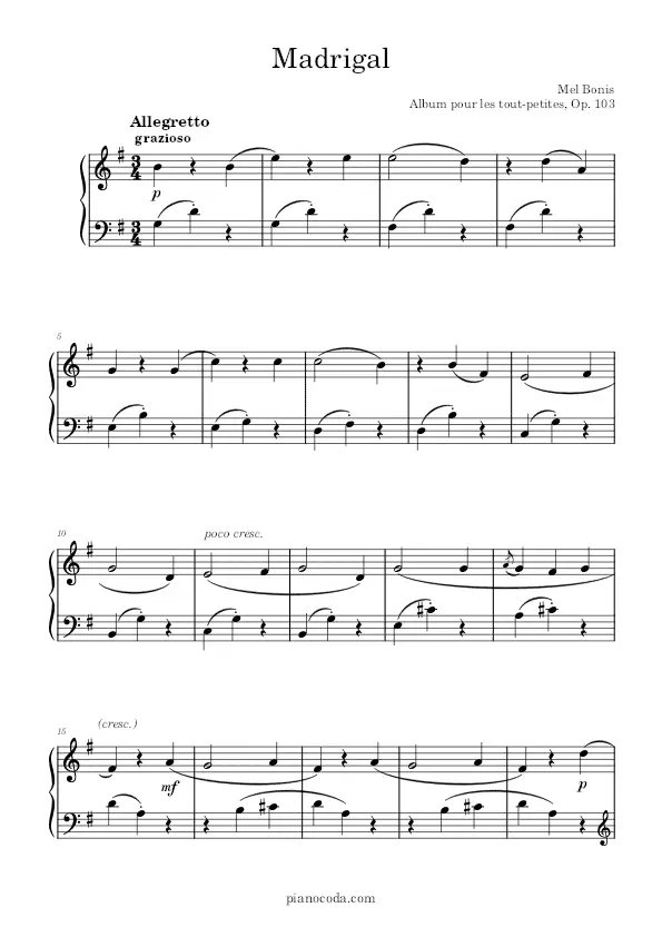 Madrigal piano sheet music