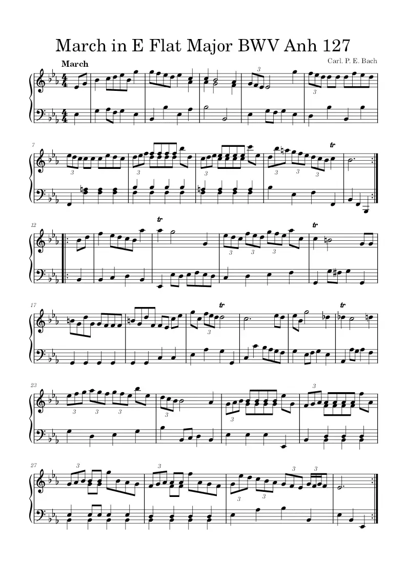 March in E Flat Major BWV Anh 127 piano sheet music
