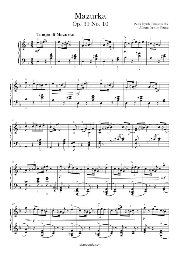 Mazurka Op. 39 no. 11 by Tchaikovsky PDF sheet music