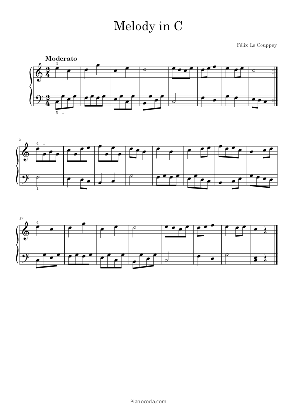 Melody in C, no. 14 from Piano ABC by Le Couppey piano sheet music