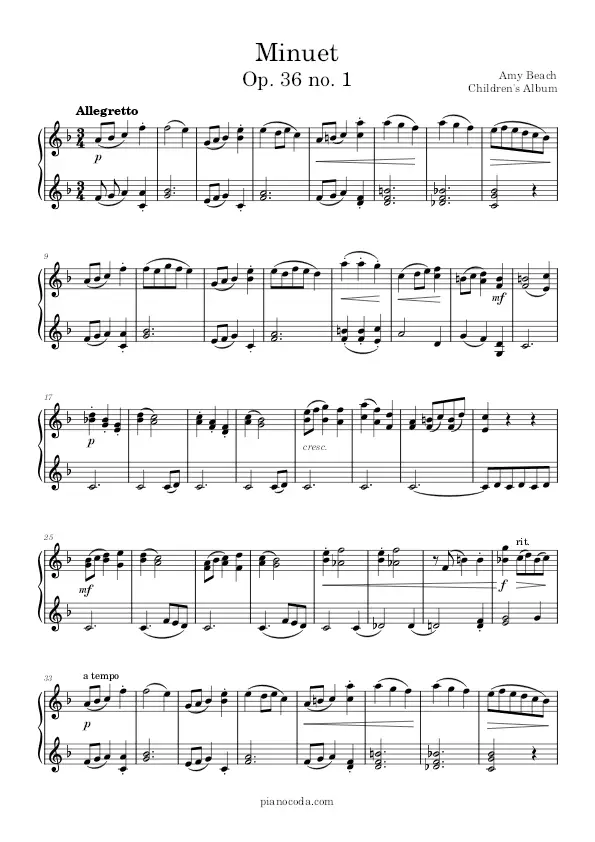 Menuet Op. 36 no. 1 Amy Beach PDF sheet music