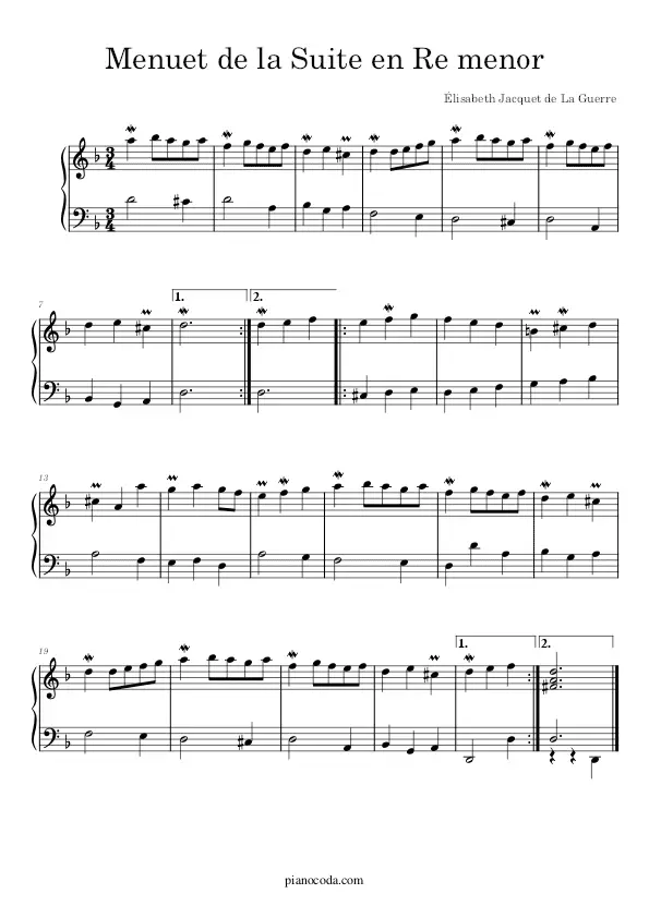 Menuet (Suite in D Minor) piano sheet music