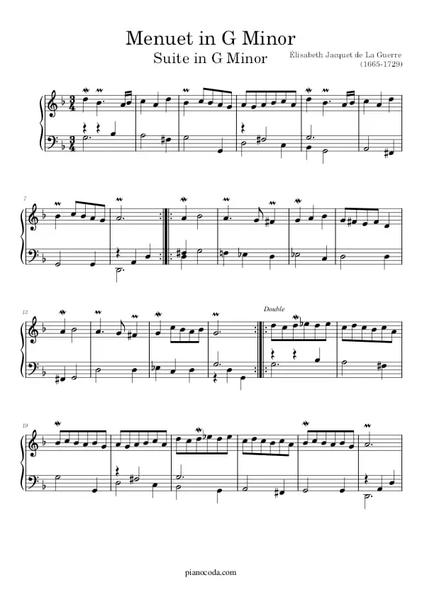 Menuet in G Minor (Suite G Minor) piano sheet music