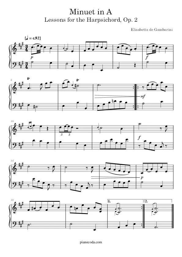 Minuet in A by Elisabetta de Gambarini sheet music