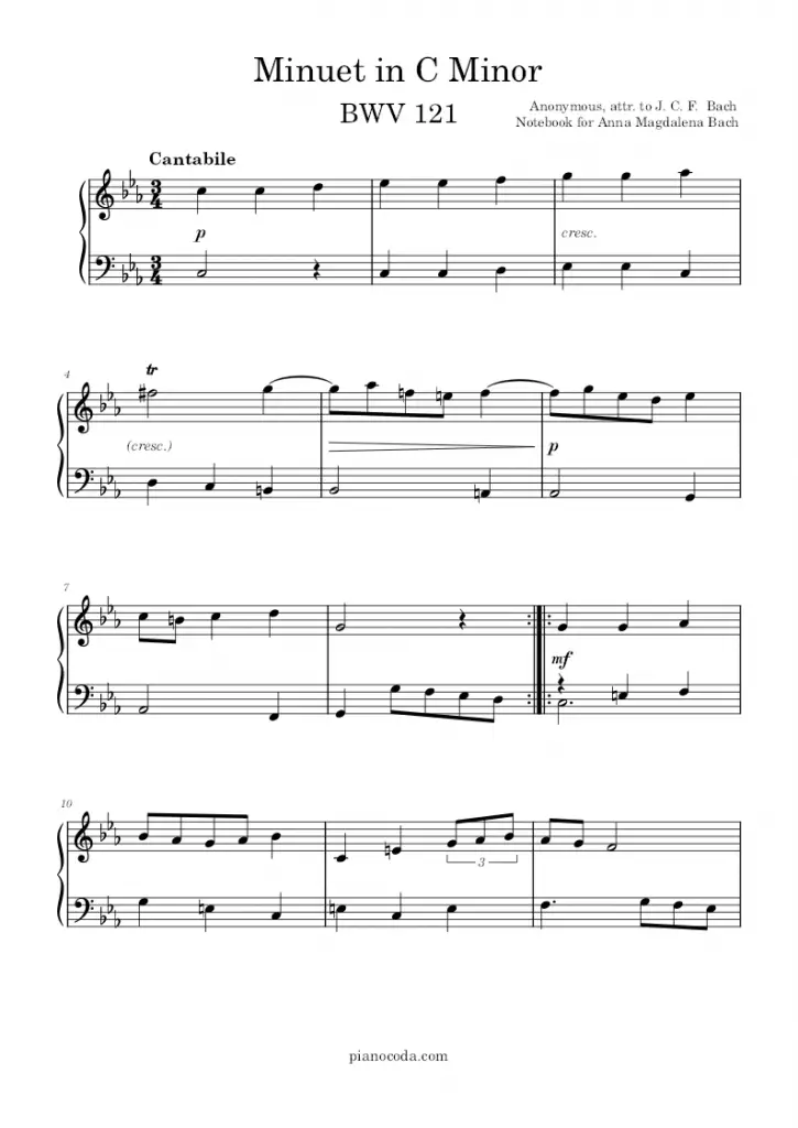 Minuet in C Minor BWV 121 Anonymous PDF sheet music