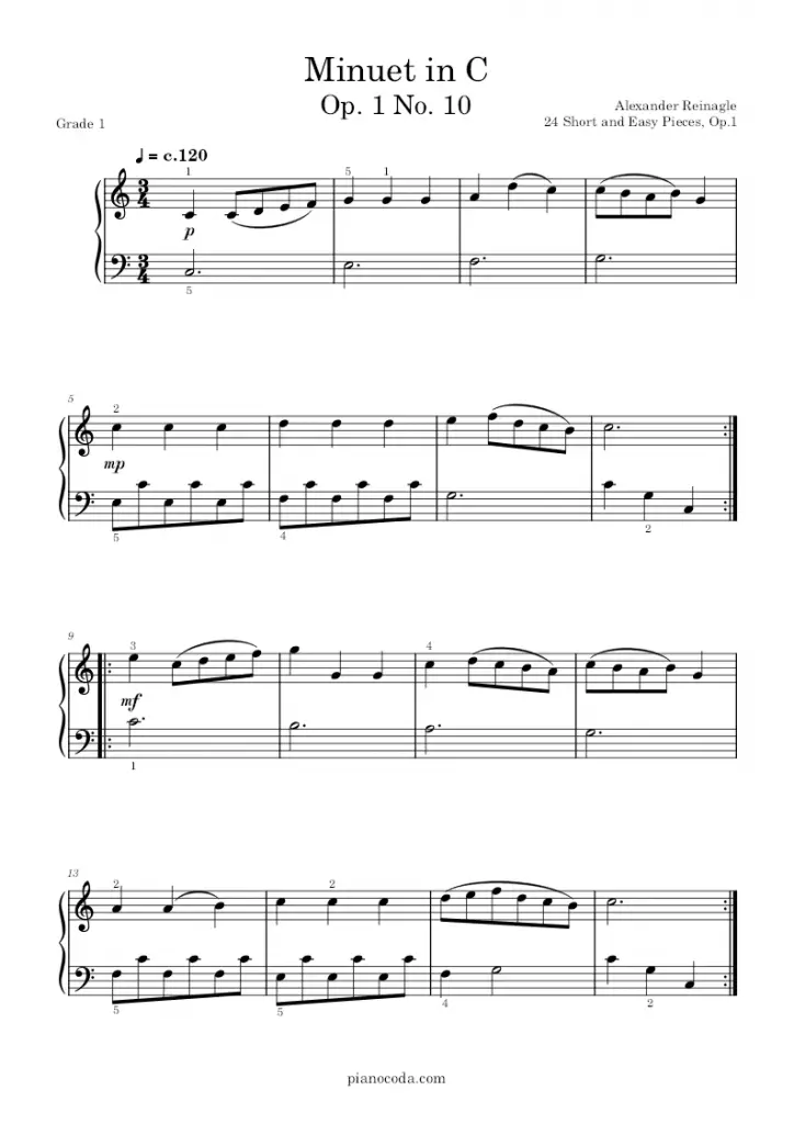 Minuet in C Op. 1 No. 10 by Alexander Reinagle sheet music