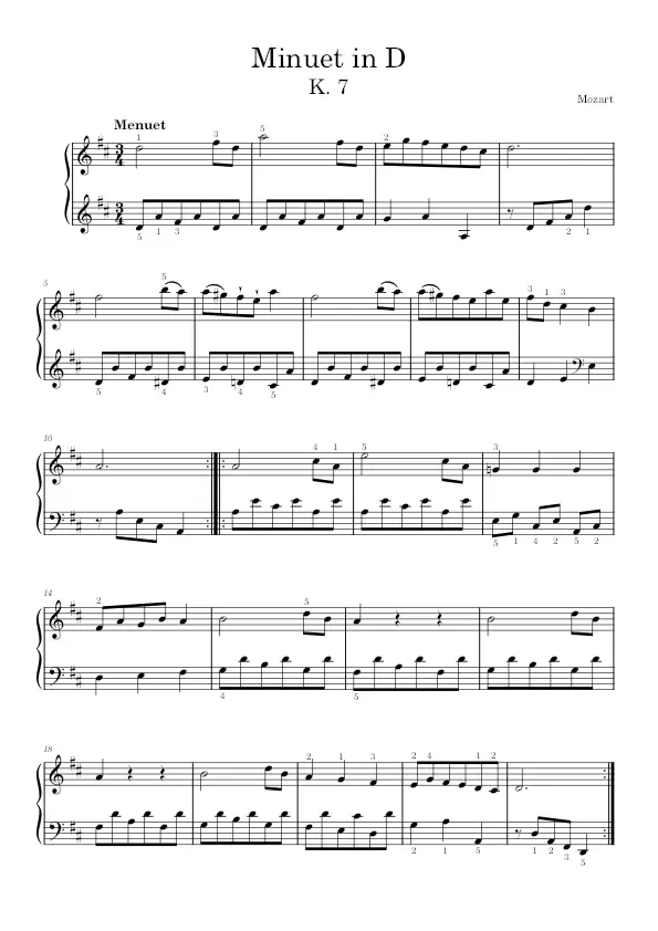 Minuet in D K.7 PDF sheet music