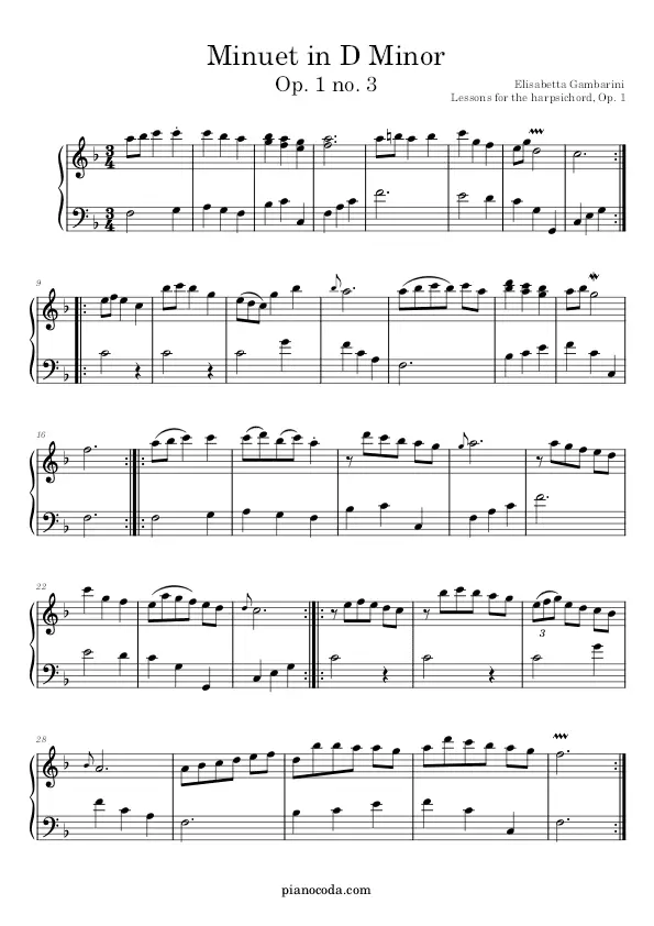 Minuet in D Minor sheet music