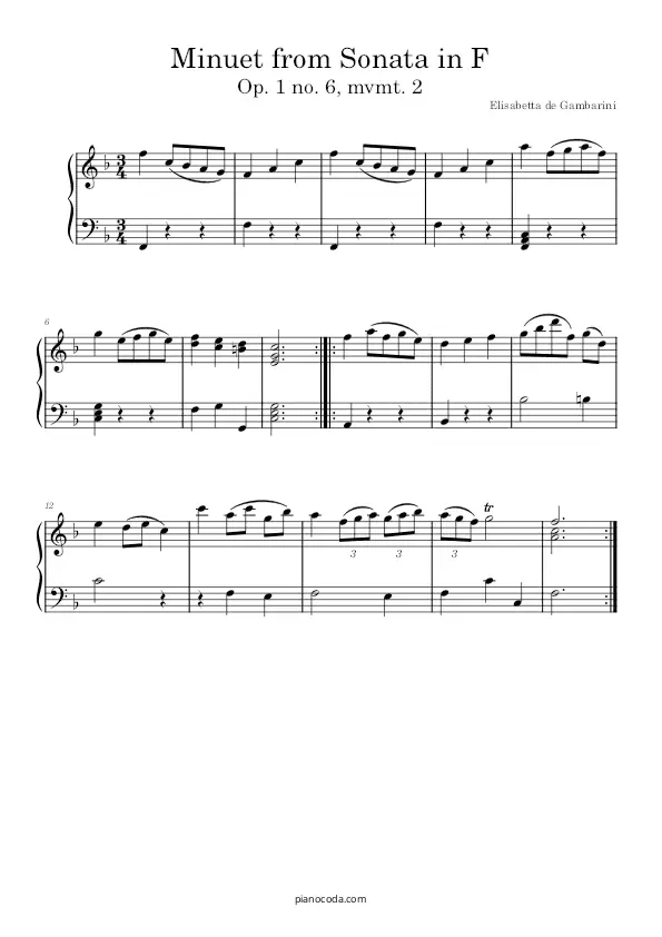 Minuet in F op. 1 no. 6 Elisabetta de Gambarini PDF sheet music