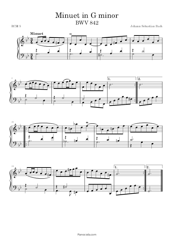 Minuet in G Minor, BWV 842 PDF sheet music