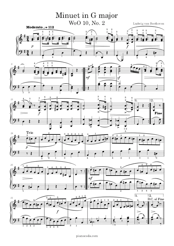 Minuet in G WoO 10 No. 2 Ludwig Van Beethoven PDF sheet music
