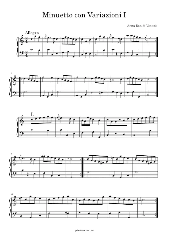 Minuetto con Variazioni I Anna Bon di Venezia PDF sheet music