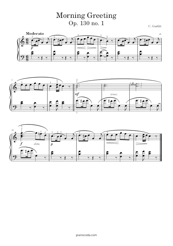 Morning Greeting Op. 130 No. 1 by Gurlitt PDF sheet music