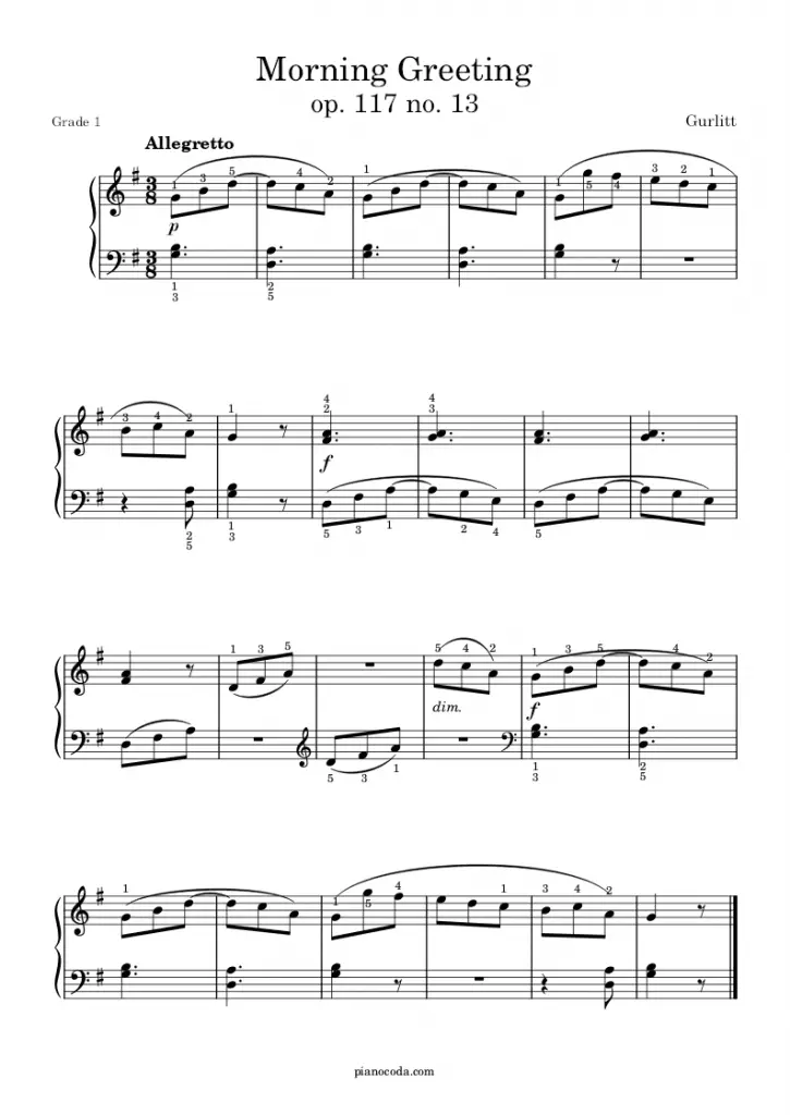 Morning Greeting, op. 117 no. 13 by Cornelius Gurlitt sheet music