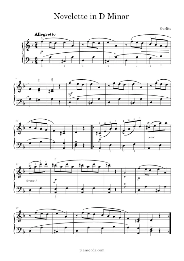 Novelette in D Minor Cornelius Gurlitt PDF sheet music