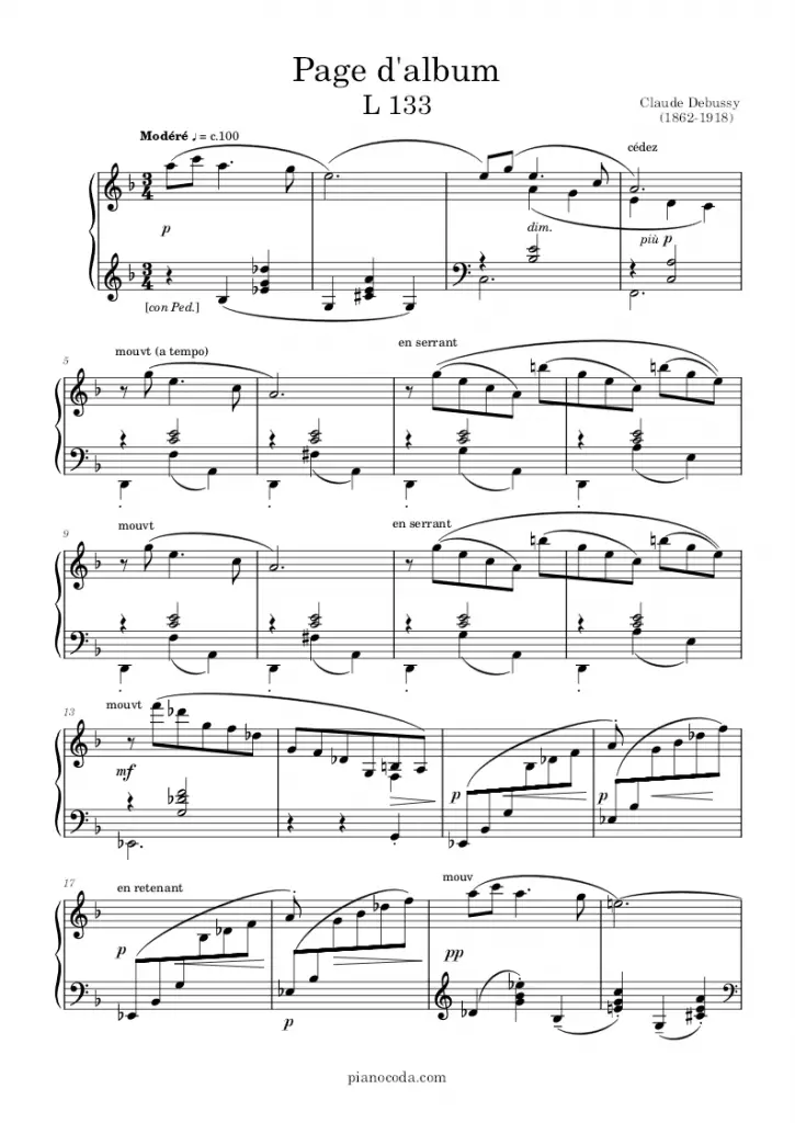 Page d’album sheet music by Debussy