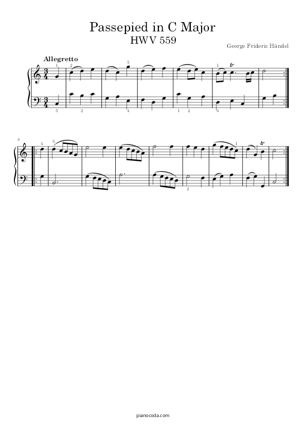 Passepied in C Major HWV 559 Händel PDF sheet music