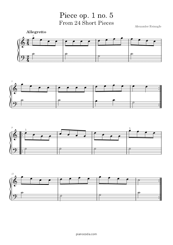 Piece op. 1 no. 5 sheet music by Alexander Reinagle